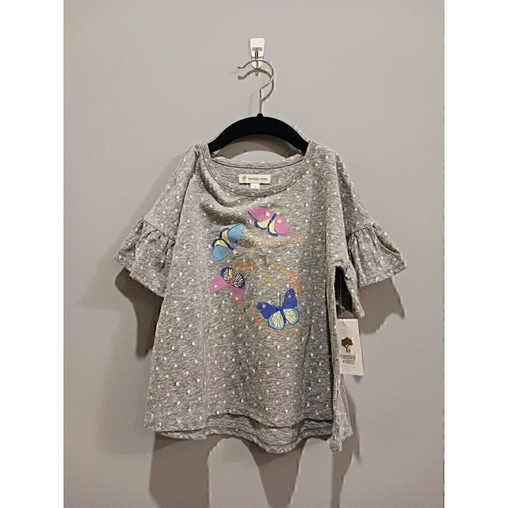 Tucker + Tate Ruffle Sleeve Shirt in Grey Heather Butterfly/ NWT, Size 4